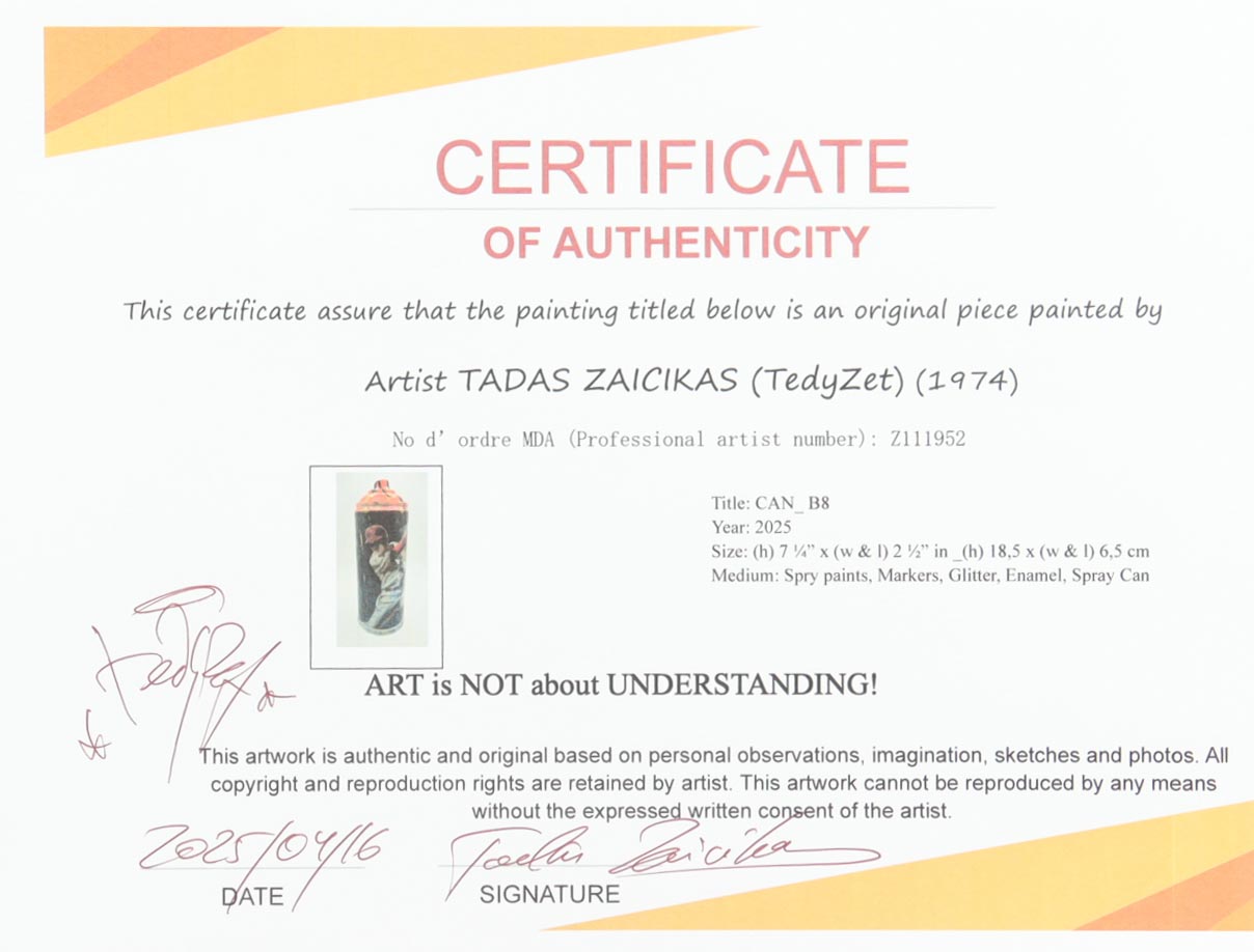 Tadas Zaicikas Signed "CAN_B8" Spray Paint Can (Zaicikas) at PristineAuction.com Tadas Zaicikas Signed "CAN_B8" Spray Paint Can (Zaicikas) at PristineAuction.com