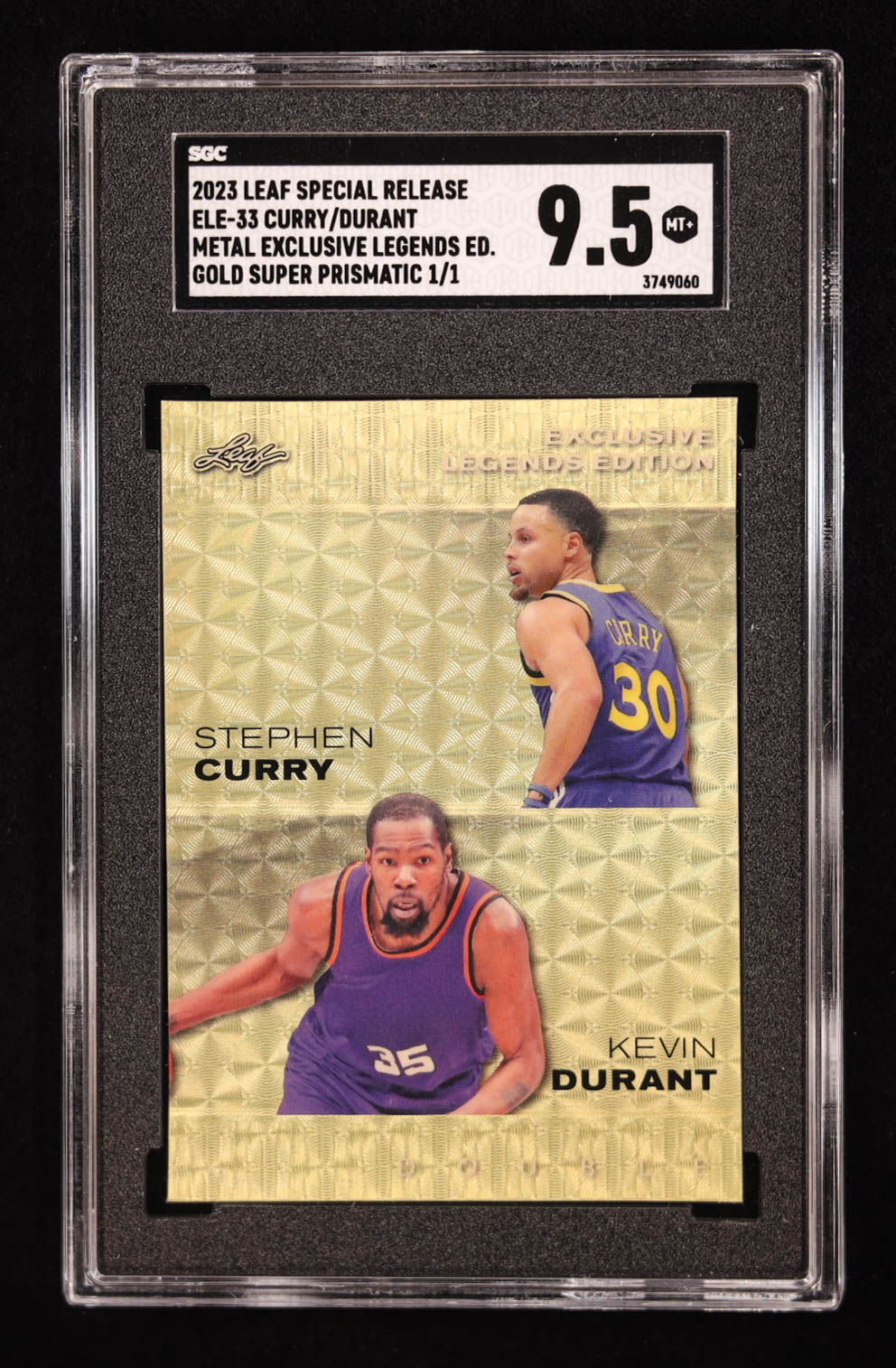 Stephen Curry / Kevin Durant 2023 Leaf Metal Special Release Exclusive Legends Edition Super Prismatic Gold #ELE33 #1/1 (SGC 9.5) at PristineAuction.com Stephen Curry / Kevin Durant 2023 Leaf Metal Special Release Exclusive Legends Edition Super Prismatic Gold #ELE33 #1/1 (SGC 9.5) at PristineAuction.com