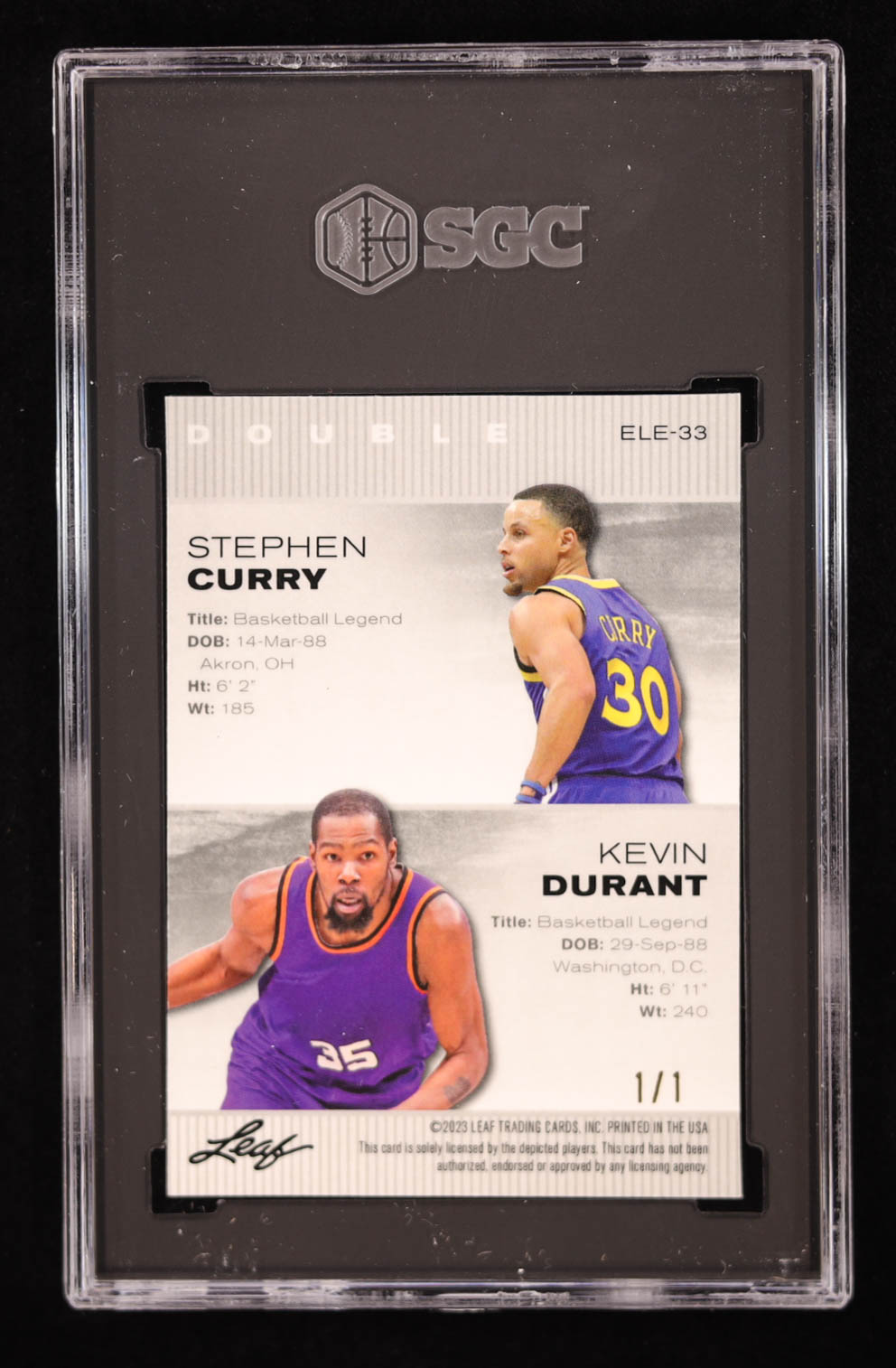 Stephen Curry / Kevin Durant 2023 Leaf Metal Special Release Exclusive Legends Edition Super Prismatic Gold #ELE33 #1/1 (SGC 9.5) at PristineAuction.com Stephen Curry / Kevin Durant 2023 Leaf Metal Special Release Exclusive Legends Edition Super Prismatic Gold #ELE33 #1/1 (SGC 9.5) at PristineAuction.com