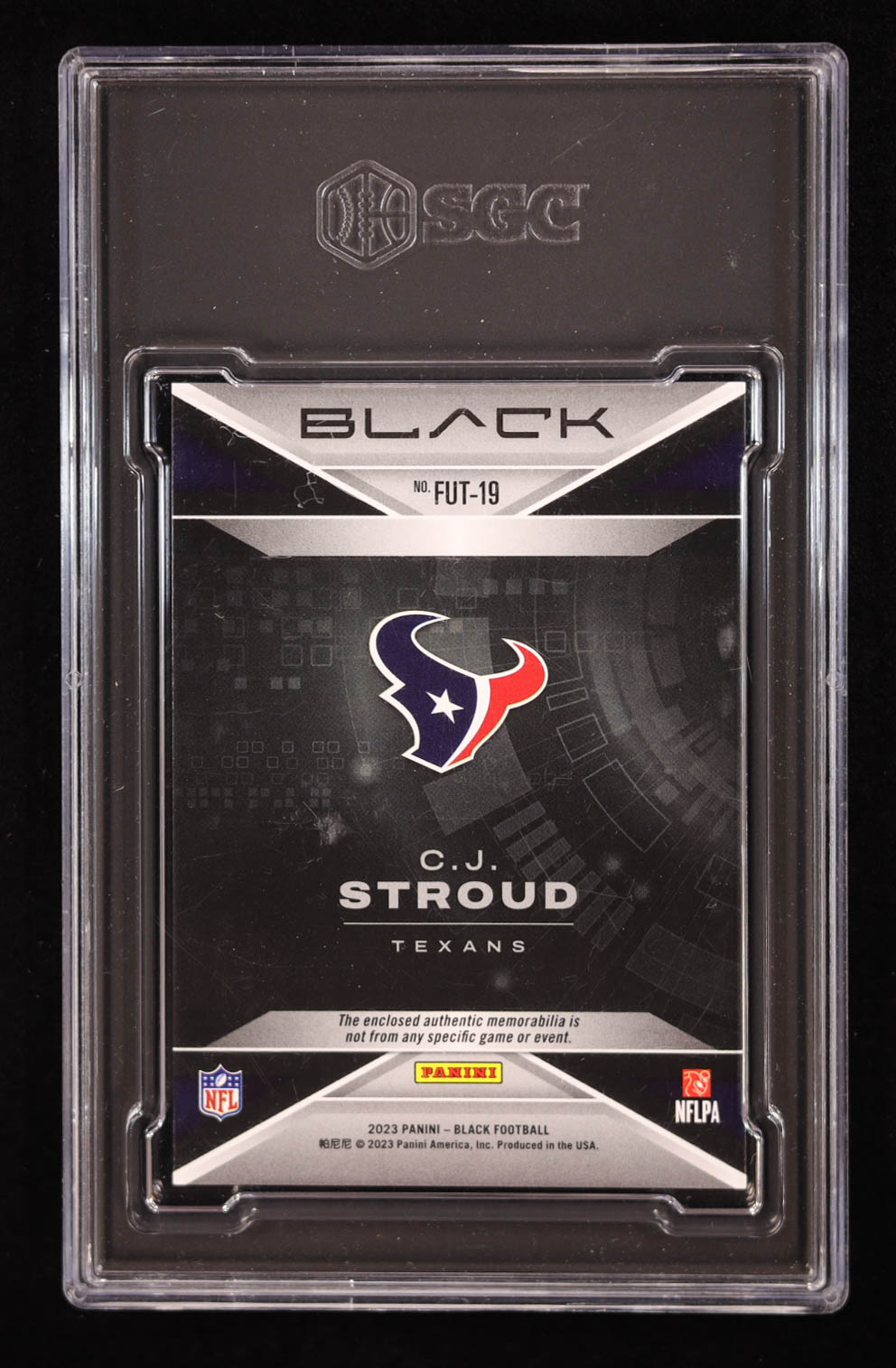 CJ Stroud 2023 Panini Black Futuristic Jerseys Citrine #19 RC #41/50 (SGC 9.5) at PristineAuction.com CJ Stroud 2023 Panini Black Futuristic Jerseys Citrine #19 RC #41/50 (SGC 9.5) at PristineAuction.com