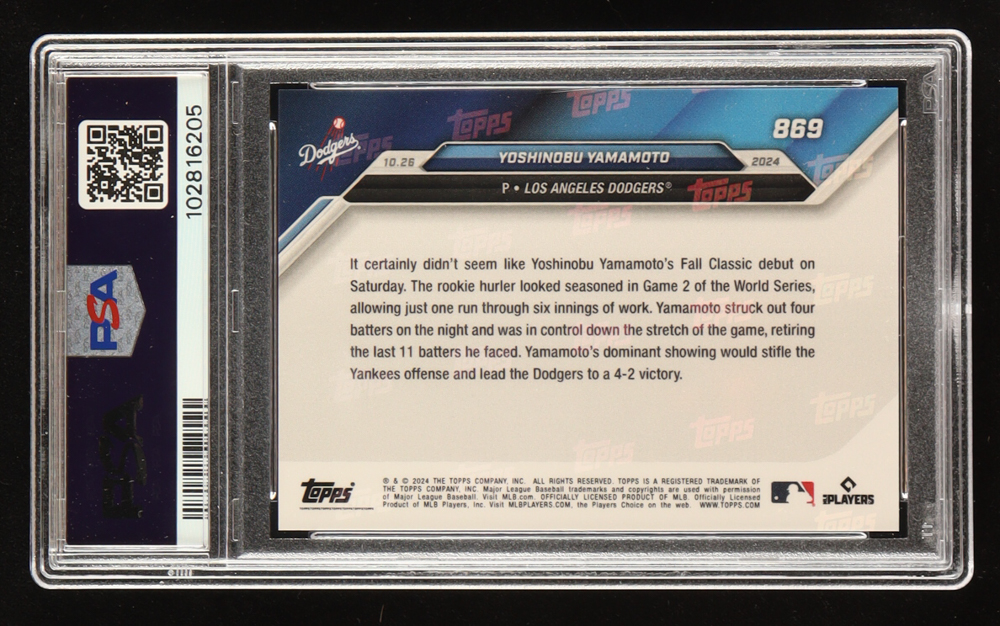 Yoshinobu Yamamoto 2024 Topps Now #869 RC (PSA 10) at PristineAuction.com Yoshinobu Yamamoto 2024 Topps Now #869 RC (PSA 10) at PristineAuction.com