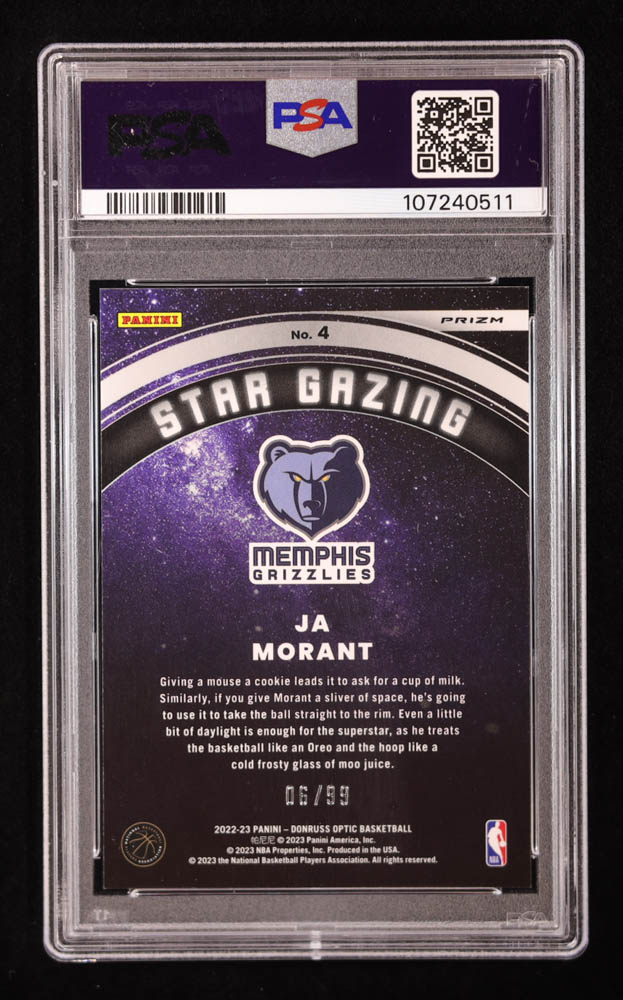 Ja Morant 2022-23 Donruss Optic Star Gazing Red and Gold Wave #4 #06/99 (PSA 10) at PristineAuction.com Ja Morant 2022-23 Donruss Optic Star Gazing Red and Gold Wave #4 #06/99 (PSA 10) at PristineAuction.com