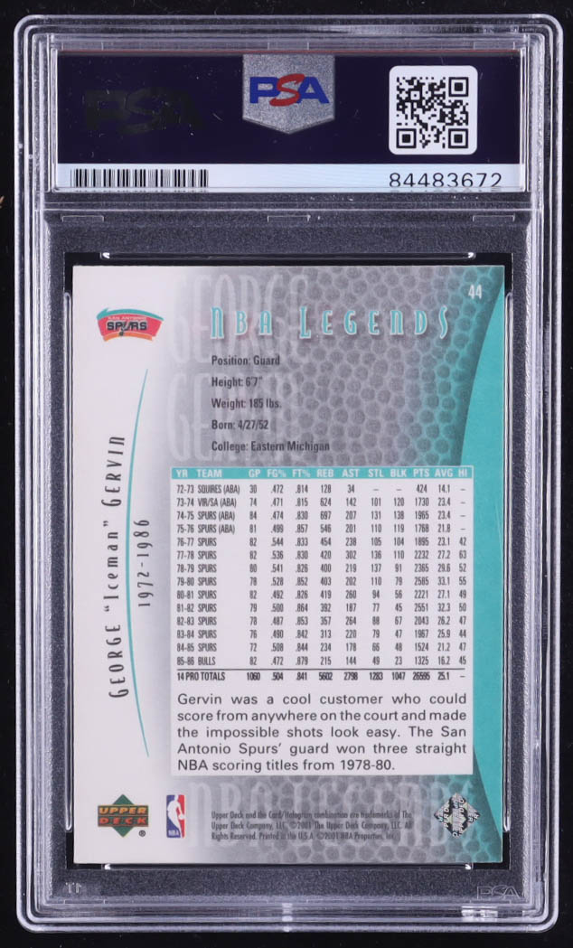 George Gervin Signed 2001-02 Upper Deck Legends #44 (PSA Authentic) at PristineAuction.com George Gervin Signed 2001-02 Upper Deck Legends #44 (PSA Authentic) at PristineAuction.com
