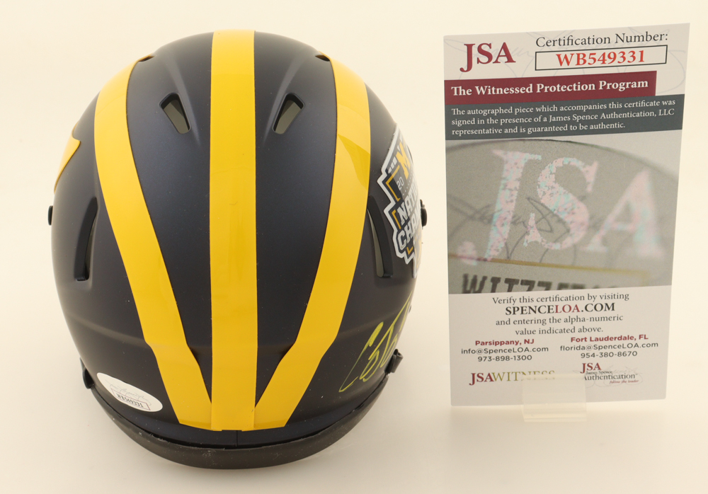 Cornelius Johnson Signed Michigan Wolverines 2023 National Champions Logo Speed Mini Helmet (JSA) at PristineAuction.com Cornelius Johnson Signed Michigan Wolverines 2023 National Champions Logo Speed Mini Helmet (JSA) at PristineAuction.com