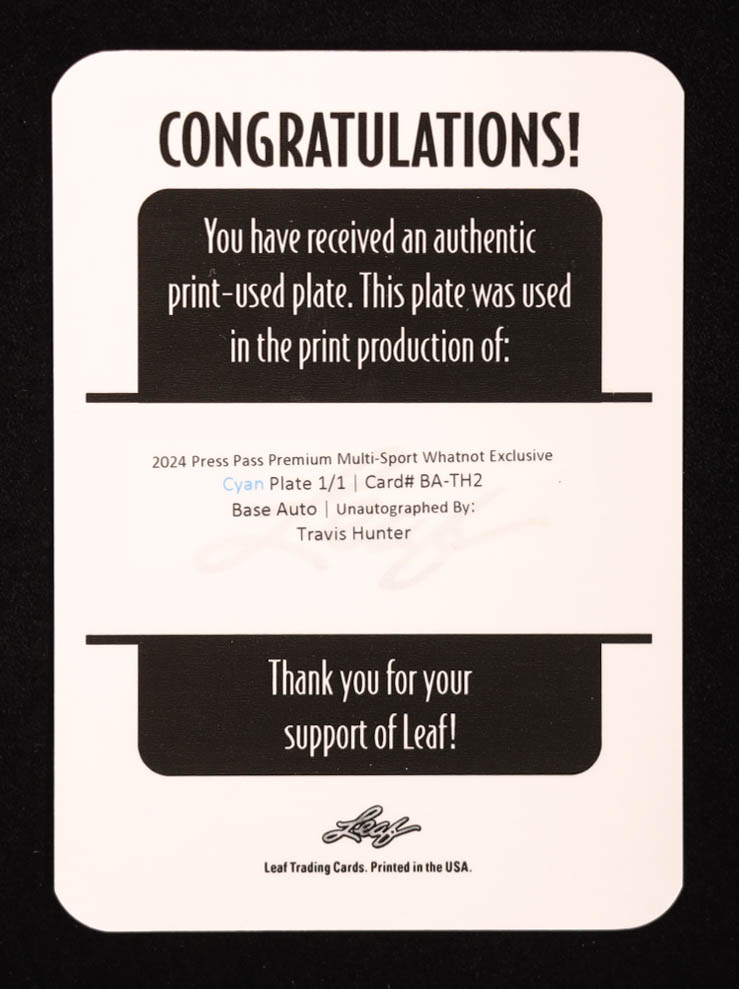 Travis Hunter 2024 Press Pass Premium Whatnot Exclusive Printing Plates Cyan #BATH2 RC #1/1 at PristineAuction.com Travis Hunter 2024 Press Pass Premium Whatnot Exclusive Printing Plates Cyan #BATH2 RC #1/1 at PristineAuction.com