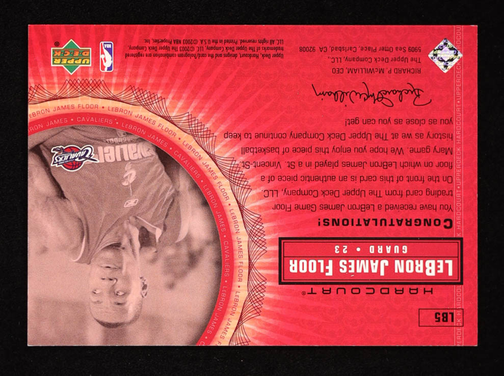 LeBron James 2003-04 Upper Deck Hardcourt LeBron James Floor #LB5 RC / Red Cavs Practice Jersey at PristineAuction.com LeBron James 2003-04 Upper Deck Hardcourt LeBron James Floor #LB5 RC / Red Cavs Practice Jersey at PristineAuction.com
