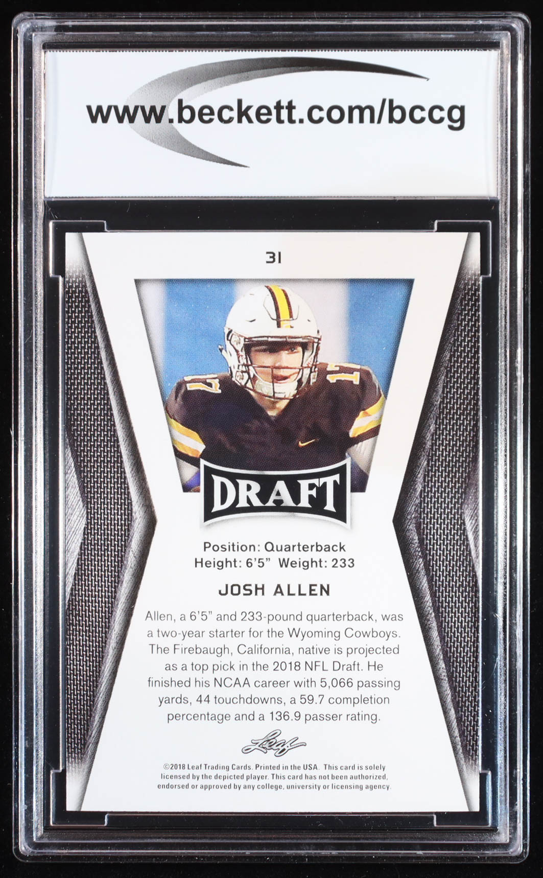 Josh Allen 2018 Leaf Draft #31 RC (BCCG 10) at PristineAuction.com Josh Allen 2018 Leaf Draft #31 RC (BCCG 10) at PristineAuction.com