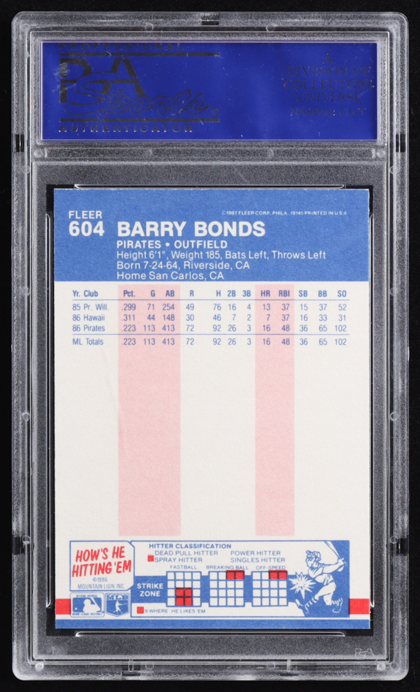 Barry Bonds 1987 Fleer #604 RC (PSA 9) at PristineAuction.com Barry Bonds 1987 Fleer #604 RC (PSA 9) at PristineAuction.com