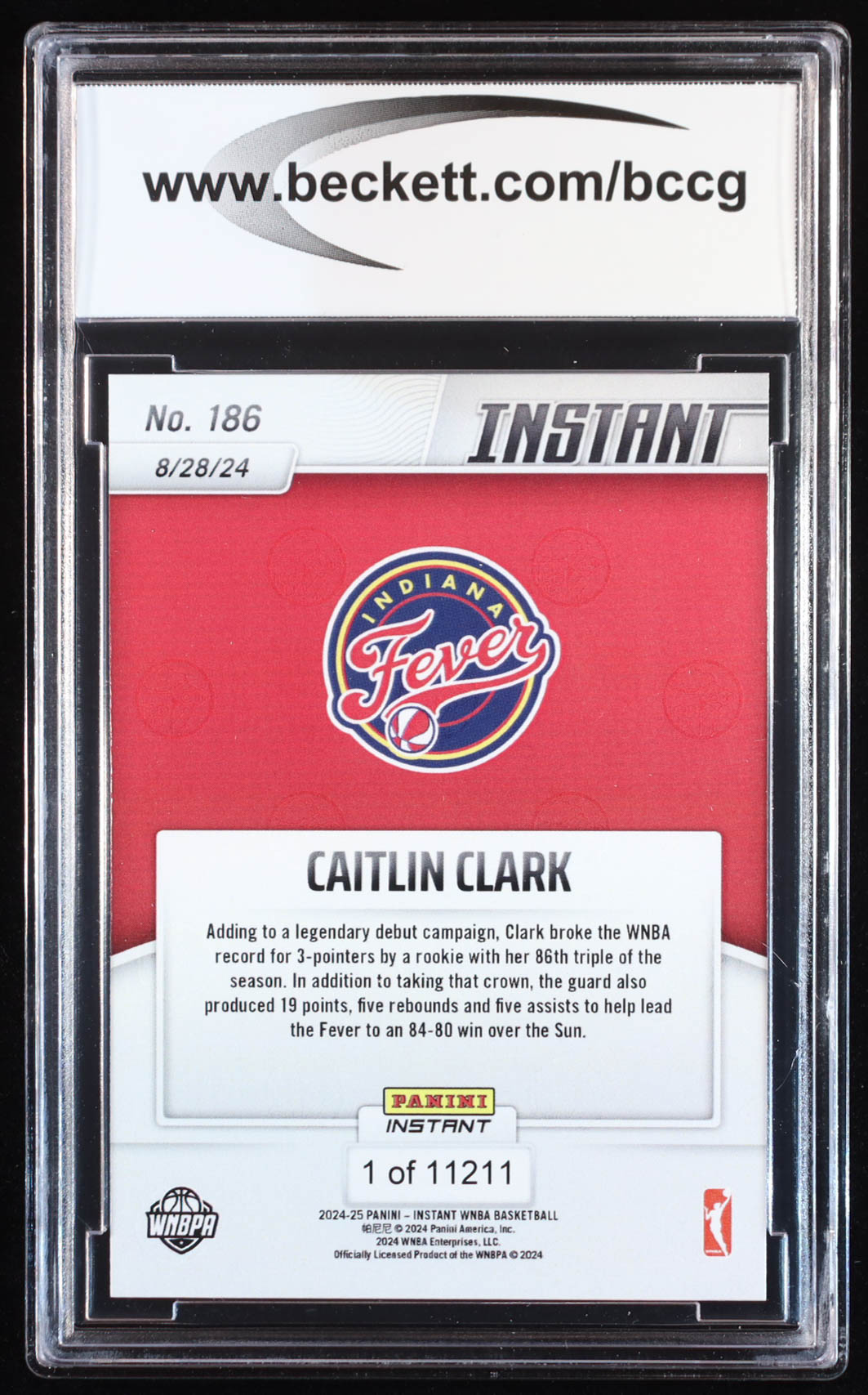 Caitlin Clark 2024 Panini Instant WNBA #186 RC (BCCG 10) at PristineAuction.com Caitlin Clark 2024 Panini Instant WNBA #186 RC (BCCG 10) at PristineAuction.com