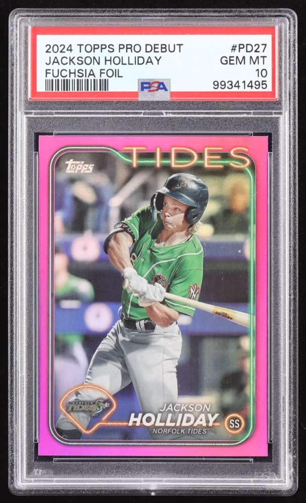 Jackson Holliday 2024 Topps Pro Debut Fuchsia Foil #PD27 #21/199 RC (PSA 10) at PristineAuction.com Jackson Holliday 2024 Topps Pro Debut Fuchsia Foil #PD27 #21/199 RC (PSA 10) at PristineAuction.com