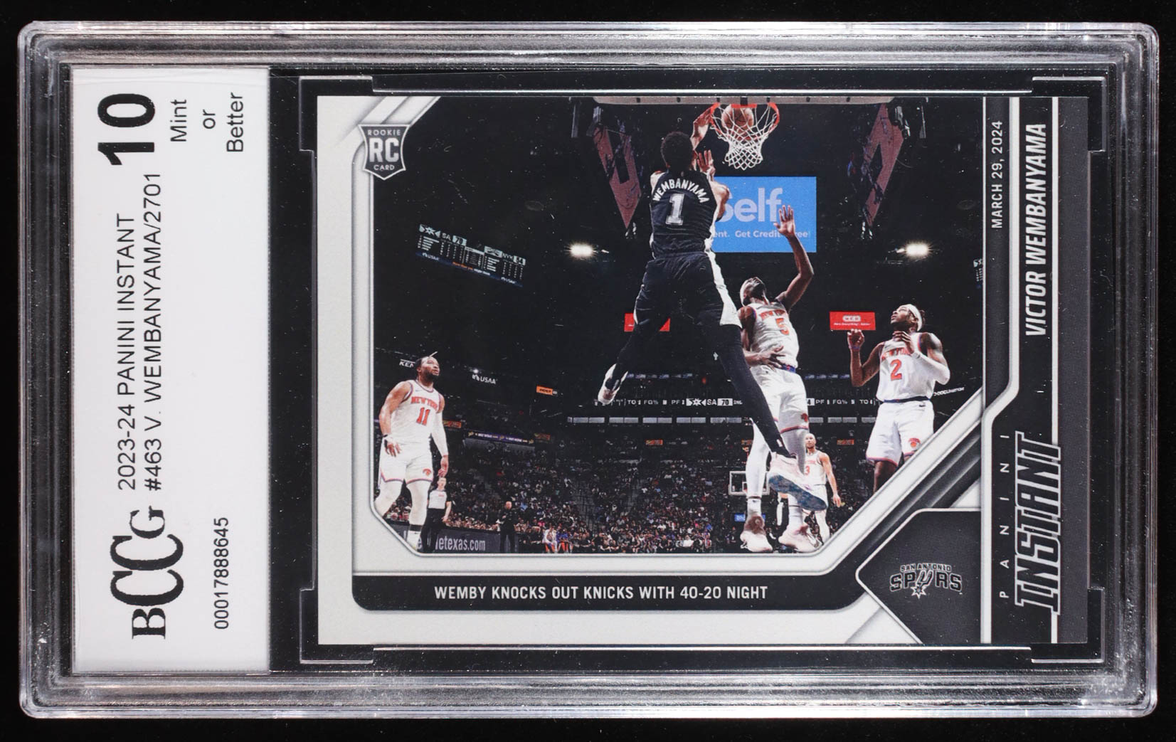 Victor Wembanyama 2023-24 Panini Instant #463 RC (BCCG 10) at PristineAuction.com Victor Wembanyama 2023-24 Panini Instant #463 RC (BCCG 10) at PristineAuction.com