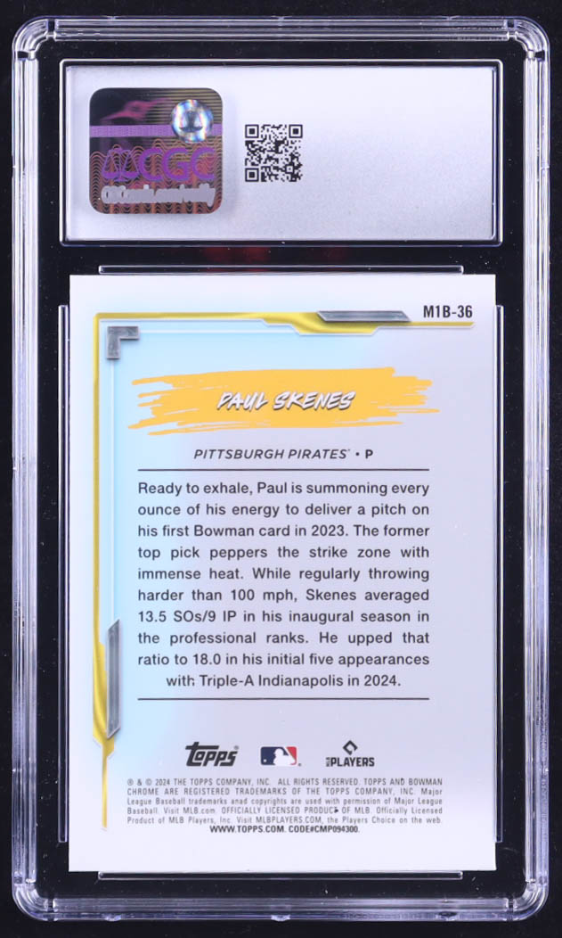 Paul Skenes 2024 Bowman Chrome Mega Box My 1st Bowman #M1B36 RC (CGC 10) at PristineAuction.com Paul Skenes 2024 Bowman Chrome Mega Box My 1st Bowman #M1B36 RC (CGC 10) at PristineAuction.com