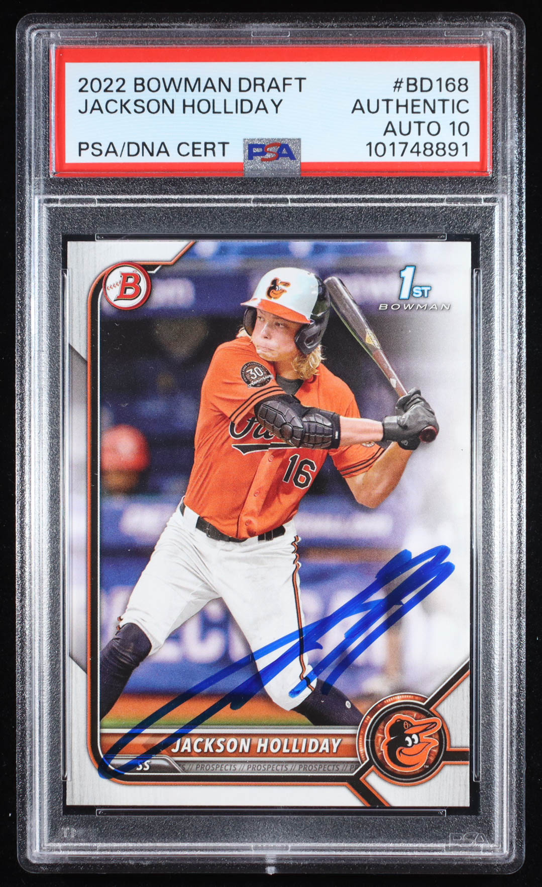 Jackson Holliday Signed 2022 Bowman Draft #BD168 RC (PSA Authentic) at PristineAuction.com Jackson Holliday Signed 2022 Bowman Draft #BD168 RC (PSA Authentic) at PristineAuction.com