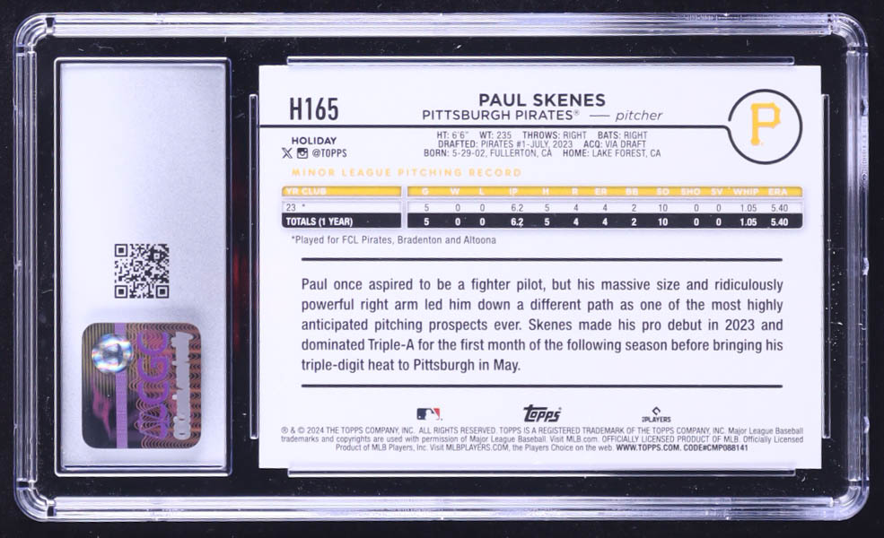 Paul Skenes 2024 Topps Holiday #H165 RC (CGC 10) at PristineAuction.com Paul Skenes 2024 Topps Holiday #H165 RC (CGC 10) at PristineAuction.com