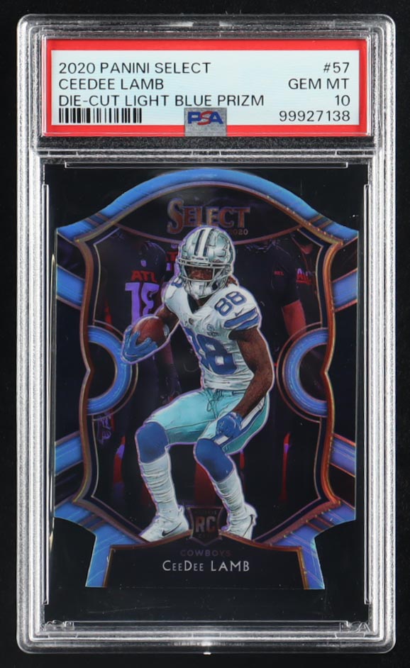 CeeDee Lamb 2020 Select Prizm Light Blue Die Cut #57 RC (PSA 10) at PristineAuction.com CeeDee Lamb 2020 Select Prizm Light Blue Die Cut #57 RC (PSA 10) at PristineAuction.com