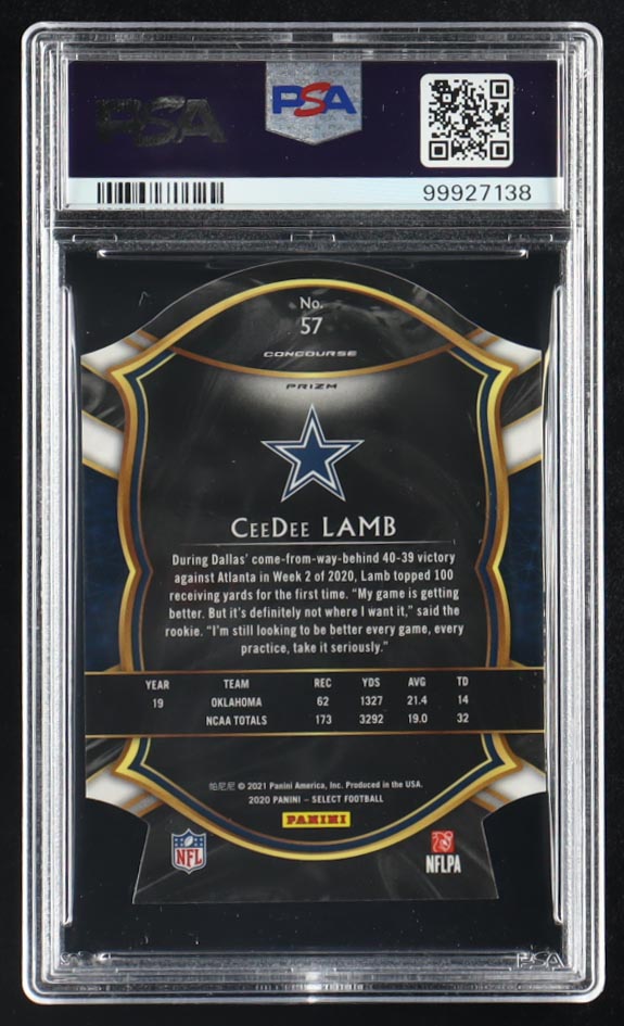 CeeDee Lamb 2020 Select Prizm Light Blue Die Cut #57 RC (PSA 10) at PristineAuction.com CeeDee Lamb 2020 Select Prizm Light Blue Die Cut #57 RC (PSA 10) at PristineAuction.com