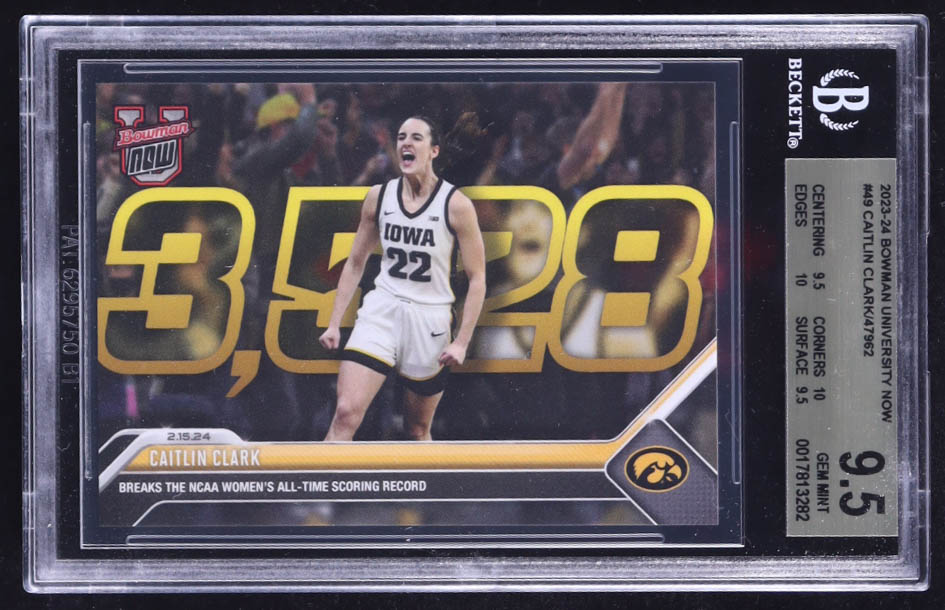 Caitlin Clark 2023-24 Bowman University Now #49 RC (BGS 9.5) at PristineAuction.com Caitlin Clark 2023-24 Bowman University Now #49 RC (BGS 9.5) at PristineAuction.com