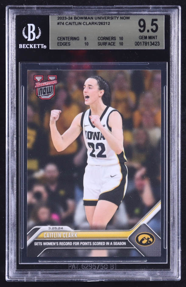 Caitlin Clark 2023-24 Bowman University Now #74 RC (BGS 9.5) at PristineAuction.com Caitlin Clark 2023-24 Bowman University Now #74 RC (BGS 9.5) at PristineAuction.com