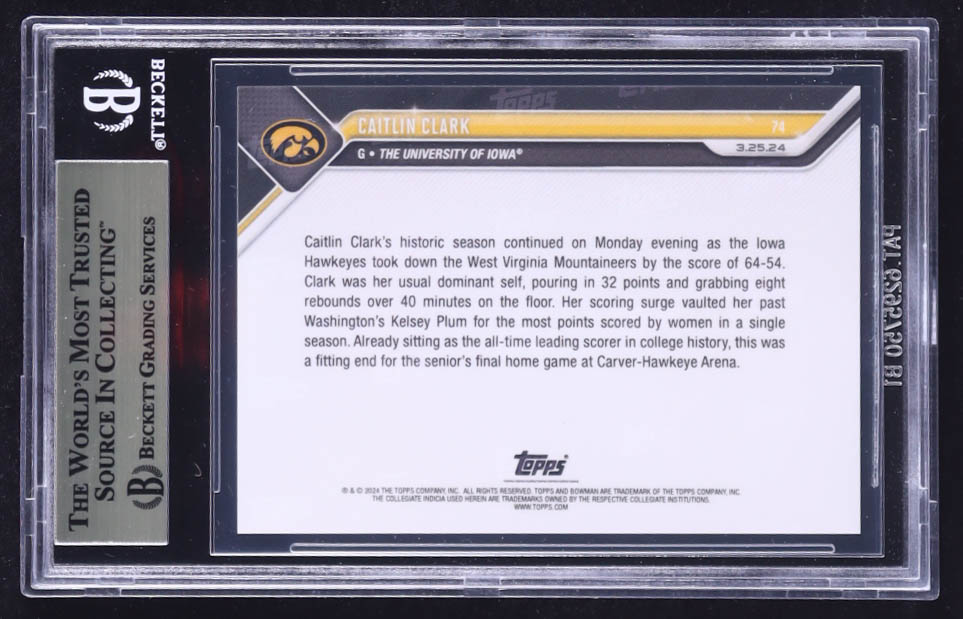 Caitlin Clark 2023-24 Bowman University Now #74 RC (BGS 9.5) at PristineAuction.com Caitlin Clark 2023-24 Bowman University Now #74 RC (BGS 9.5) at PristineAuction.com