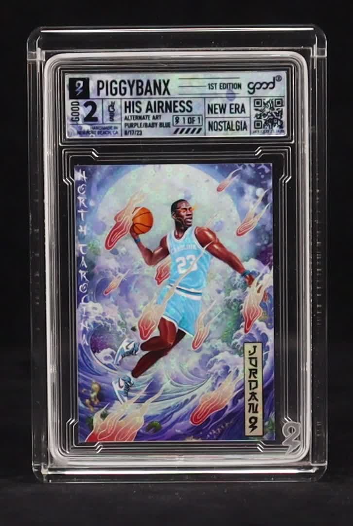 Michael Jordan - His Airness Alternate Art Purple/Baby Blue Sequence - Piggybanx 1/1 Custom Art Card at PristineAuction.com