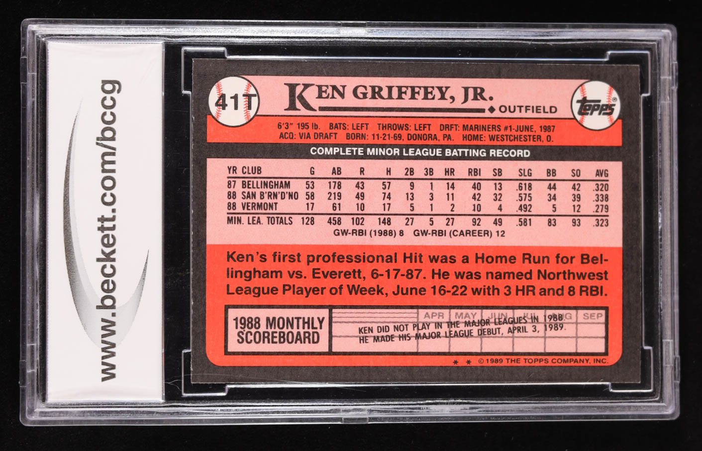 Ken Griffey Jr. 1989 Topps Traded #41T RC (BCCG 10) at PristineAuction.com Ken Griffey Jr. 1989 Topps Traded #41T RC (BCCG 10) at PristineAuction.com