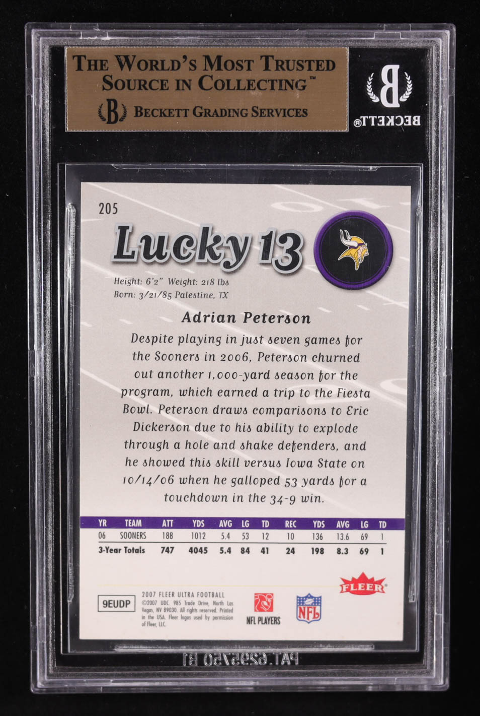 Adrian Peterson 2007 Ultra Retail #205 L13 RC (BGS 9.5) at PristineAuction.com Adrian Peterson 2007 Ultra Retail #205 L13 RC (BGS 9.5) at PristineAuction.com