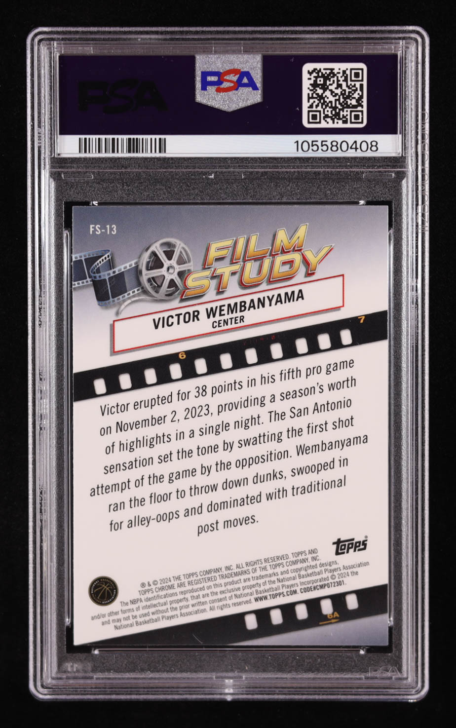 Victor Wembanyama 2023-24 Topps Chrome Film Study #FS13 RC (PSA 10) at PristineAuction.com Victor Wembanyama 2023-24 Topps Chrome Film Study #FS13 RC (PSA 10) at PristineAuction.com