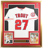 Mike Trout Custom Framed Jersey Display With Team Logo Pin & (2) Cloth Team Logo Patches at PristineAuction.com