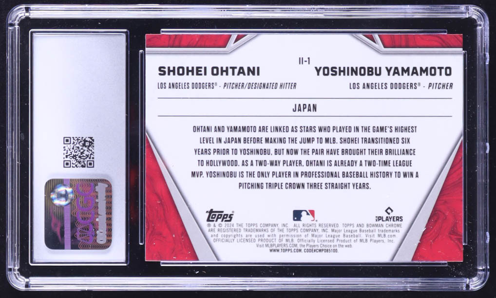 Shohei Ohtani / Yoshinobu Yamamoto 2024 Bowman Chrome International Impact #II1 (CGC 10) at PristineAuction.com Shohei Ohtani / Yoshinobu Yamamoto 2024 Bowman Chrome International Impact #II1 (CGC 10) at PristineAuction.com