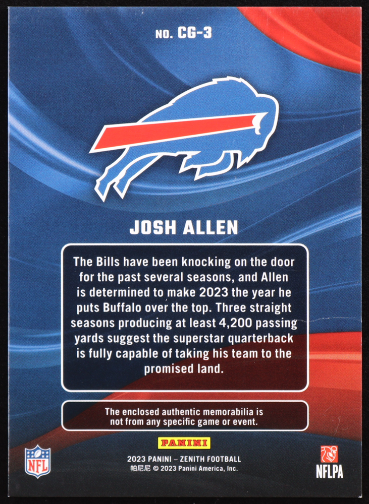 Josh Allen 2023 Zenith Color Guard Jerseys #3 at PristineAuction.com Josh Allen 2023 Zenith Color Guard Jerseys #3 at PristineAuction.com