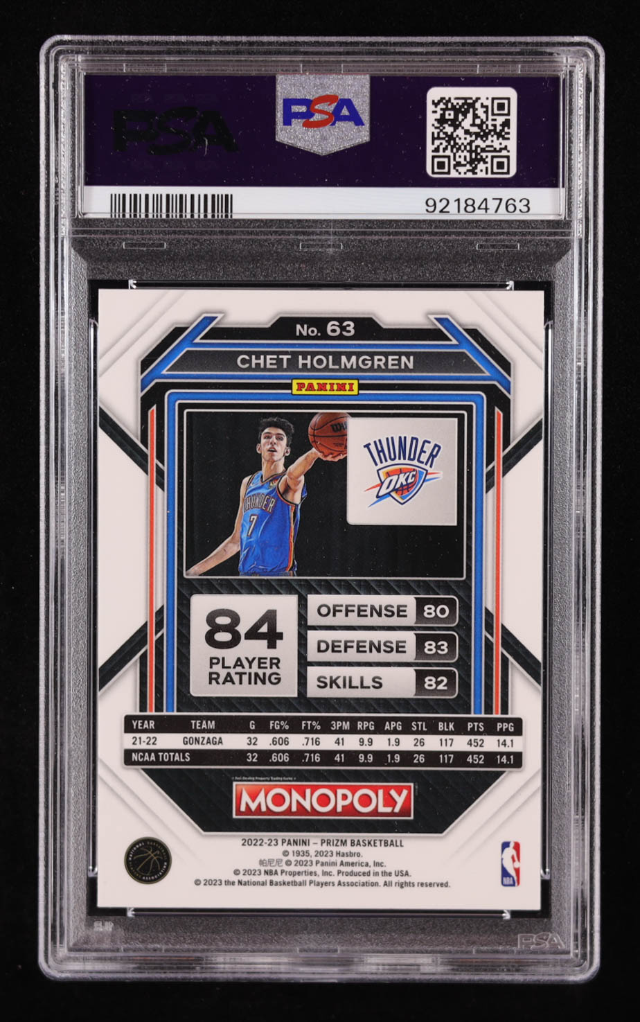 Chet Holmgren 2022-23 Panini Prizm Monopoly #63 RC (PSA 10) at PristineAuction.com Chet Holmgren 2022-23 Panini Prizm Monopoly #63 RC (PSA 10) at PristineAuction.com