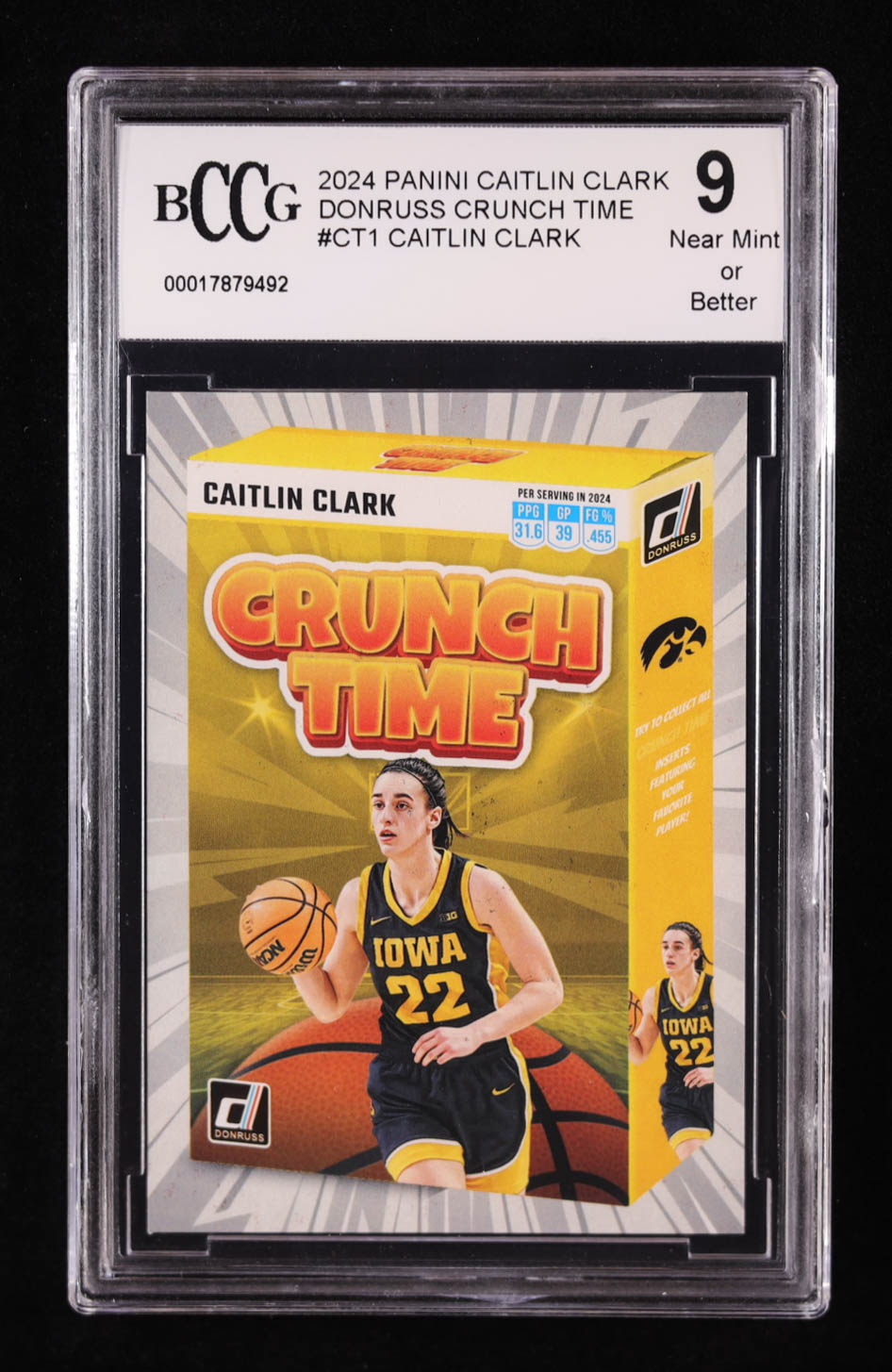Caitlin Clark 2024 Panini Caitlin Clark Collection Donruss Crunch Time #CT1 RC (BCCG 9) at PristineAuction.com Caitlin Clark 2024 Panini Caitlin Clark Collection Donruss Crunch Time #CT1 RC (BCCG 9) at PristineAuction.com