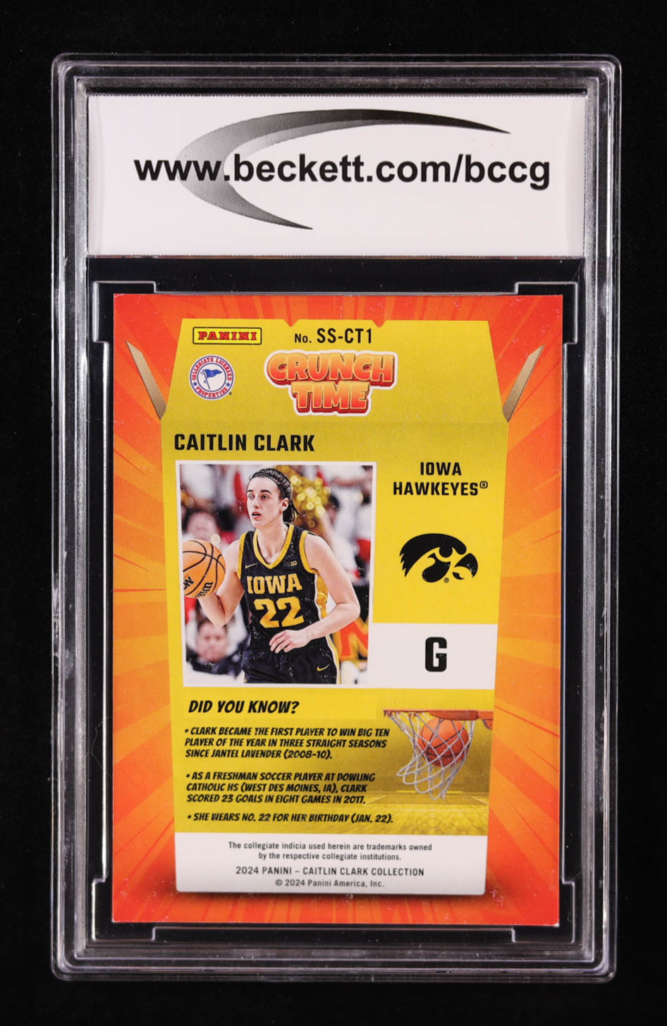 Caitlin Clark 2024 Panini Caitlin Clark Collection Donruss Crunch Time #CT1 RC (BCCG 9) at PristineAuction.com Caitlin Clark 2024 Panini Caitlin Clark Collection Donruss Crunch Time #CT1 RC (BCCG 9) at PristineAuction.com