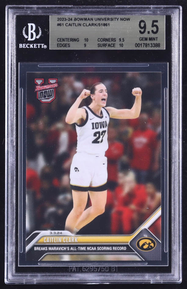 Caitlin Clark 2023-24 Bowman University Now #61 RC (BGS 10) at PristineAuction.com Caitlin Clark 2023-24 Bowman University Now #61 RC (BGS 10) at PristineAuction.com