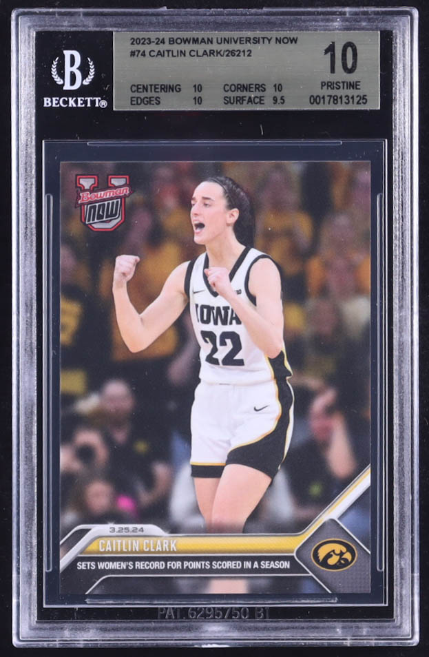 Caitlin Clark 2023-24 Bowman University Now #74 RC (BGS 10) at PristineAuction.com Caitlin Clark 2023-24 Bowman University Now #74 RC (BGS 10) at PristineAuction.com