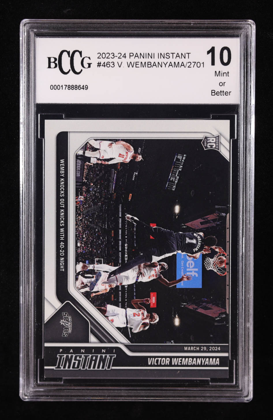 Victor Wembanyama 2023-24 Panini Instant #463 RC (BCCG 10) at PristineAuction.com Victor Wembanyama 2023-24 Panini Instant #463 RC (BCCG 10) at PristineAuction.com