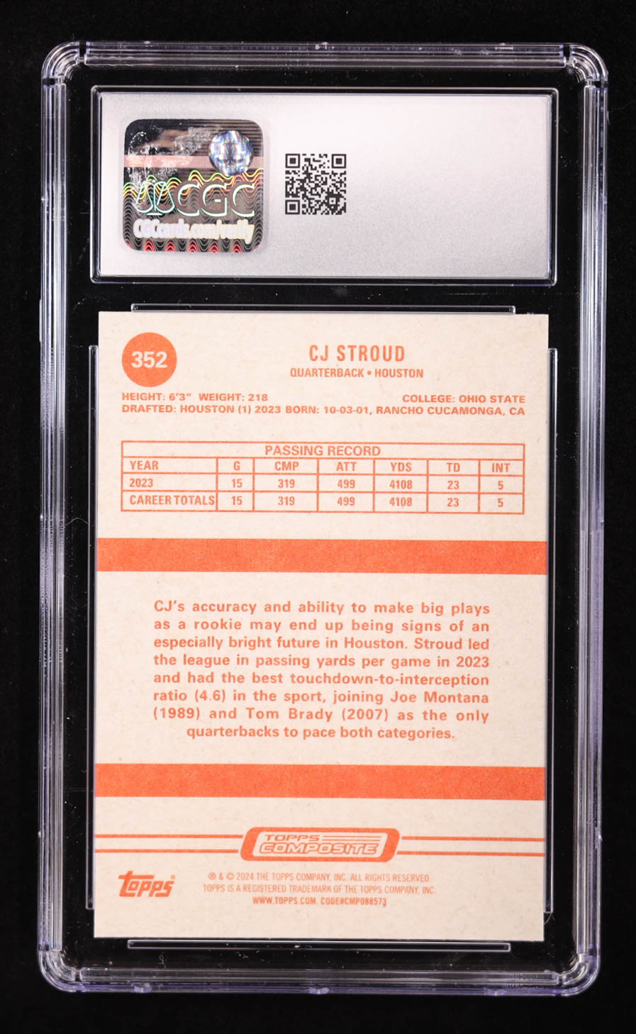 CJ Stroud 2023 Topps Composite #352 RC / HERITAGE (CGC 10) at PristineAuction.com CJ Stroud 2023 Topps Composite #352 RC / HERITAGE (CGC 10) at PristineAuction.com