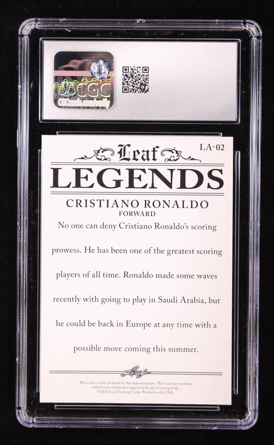 Cristiano Ronaldo 2023 Leaf Special Release Legends Achievement #LA02 (CGC 10) at PristineAuction.com Cristiano Ronaldo 2023 Leaf Special Release Legends Achievement #LA02 (CGC 10) at PristineAuction.com
