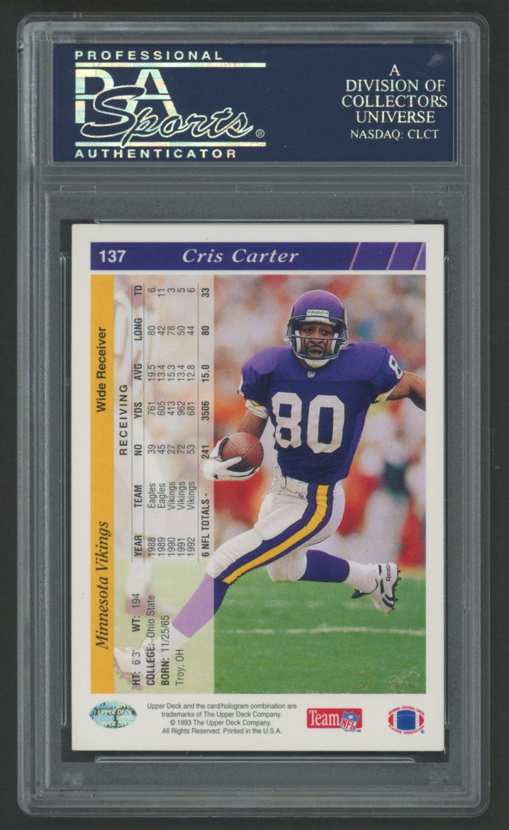 Cris Carter Signed 1993 Upper Deck #137 (PSA) at PristineAuction.com Cris Carter Signed 1993 Upper Deck #137 (PSA) at PristineAuction.com