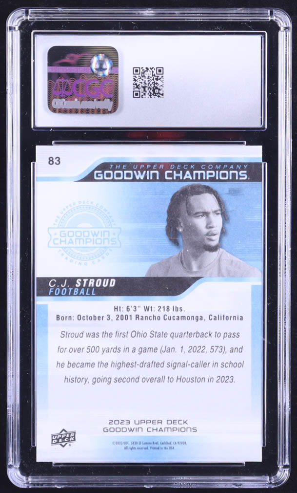 C.J. Stroud 2023 Upper Deck Goodwin Champions #83 RC (CGC 10) at PristineAuction.com C.J. Stroud 2023 Upper Deck Goodwin Champions #83 RC (CGC 10) at PristineAuction.com
