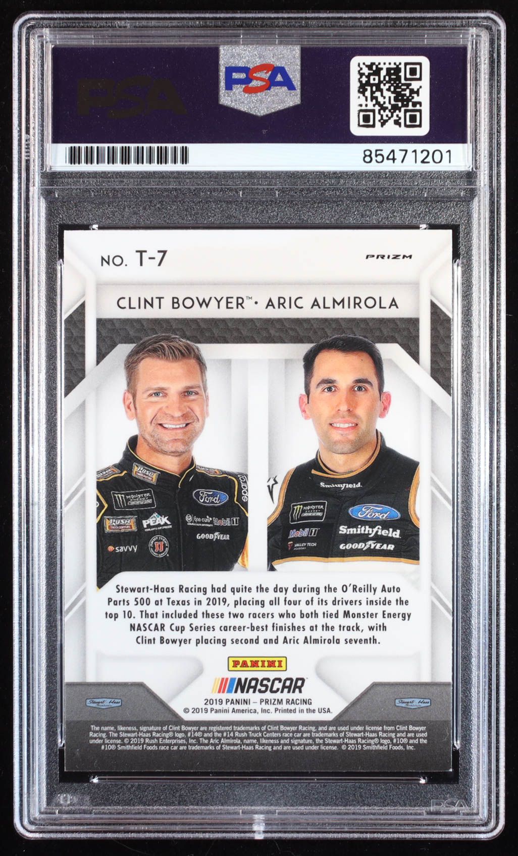 Aric Almirola / Clint Bowyer Signed 2019 Panini Prizm Teammates Prizms #7 (PSA Authentic) at PristineAuction.com Aric Almirola / Clint Bowyer Signed 2019 Panini Prizm Teammates Prizms #7 (PSA Authentic) at PristineAuction.com