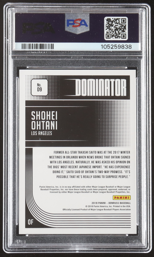 Shohei Ohtani 2018 Donruss Dominators Crystals #9 RC (PSA 9) at PristineAuction.com Shohei Ohtani 2018 Donruss Dominators Crystals #9 RC (PSA 9) at PristineAuction.com