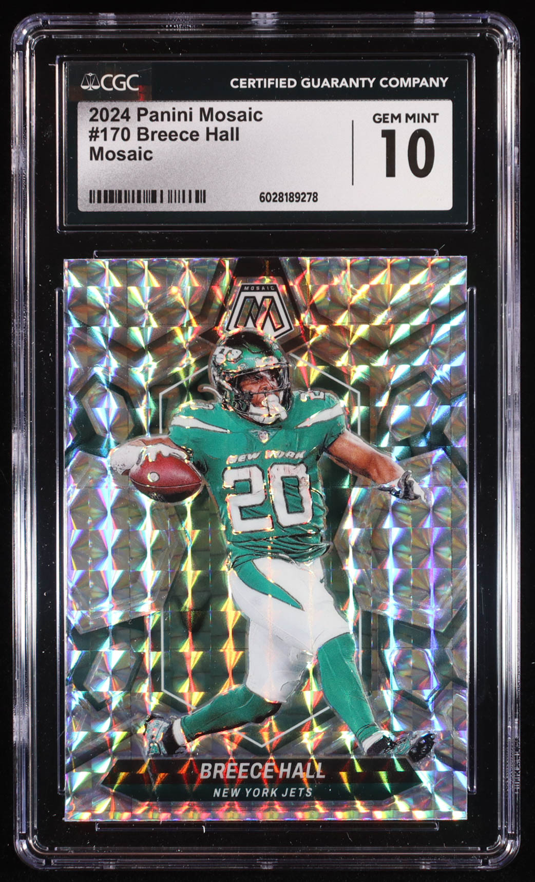 Breece Hall 2024 Panini Mosaic Mosaic #170 (CGC 10) at PristineAuction.com Breece Hall 2024 Panini Mosaic Mosaic #170 (CGC 10) at PristineAuction.com