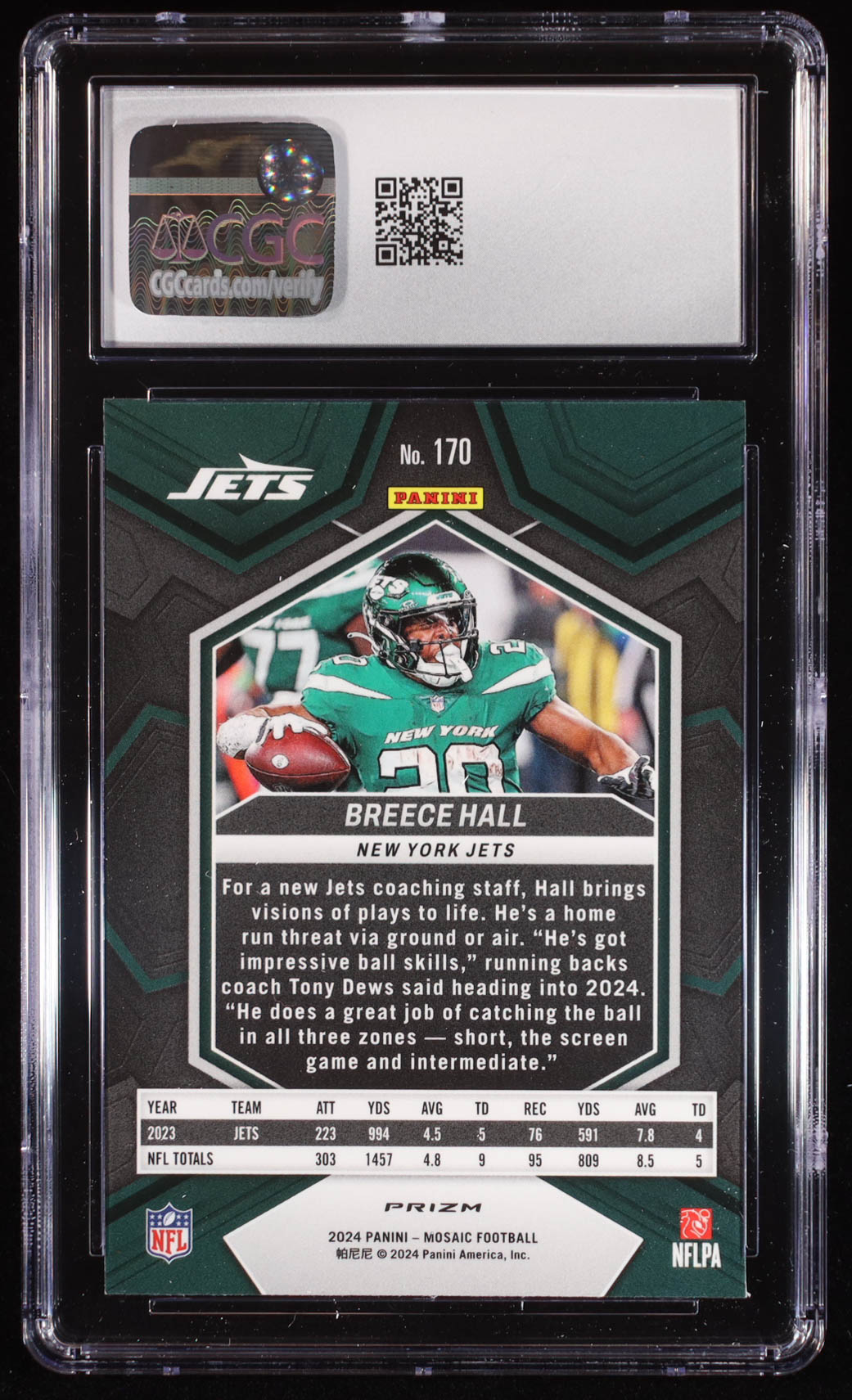 Breece Hall 2024 Panini Mosaic Mosaic #170 (CGC 10) at PristineAuction.com Breece Hall 2024 Panini Mosaic Mosaic #170 (CGC 10) at PristineAuction.com