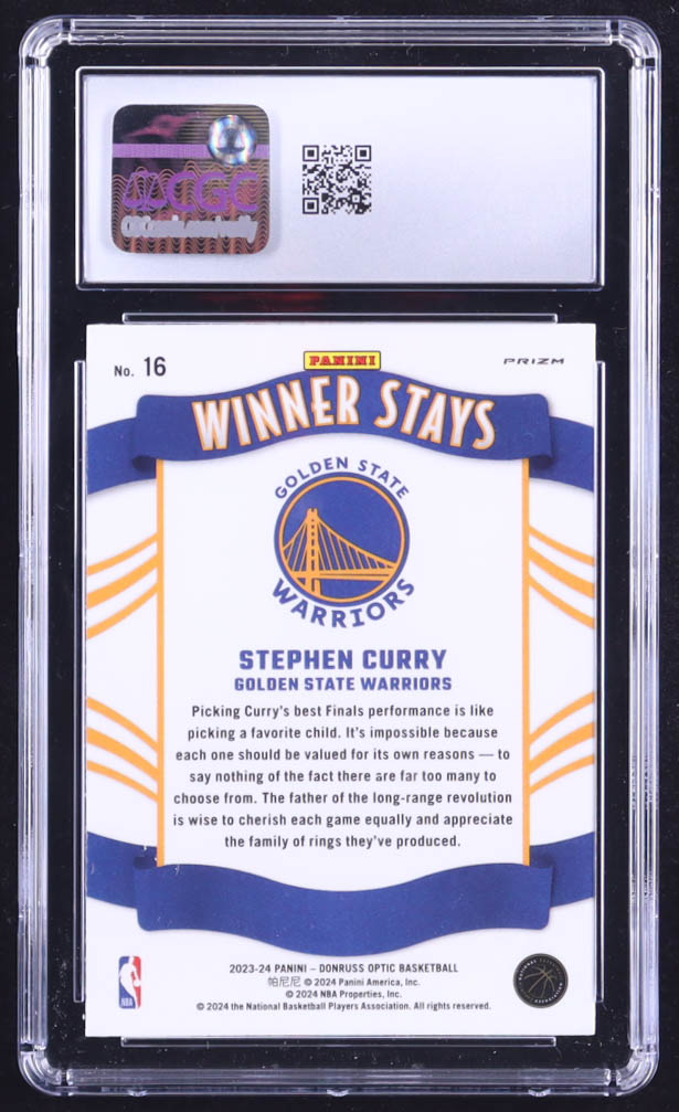 Stephen Curry 2023-24 Donruss Optic Winner Stays Holo #16 (CGC 10) at PristineAuction.com Stephen Curry 2023-24 Donruss Optic Winner Stays Holo #16 (CGC 10) at PristineAuction.com