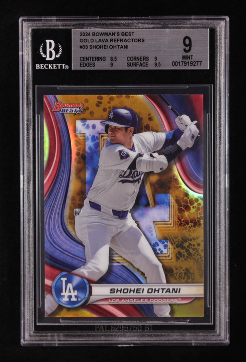Shohei Ohtani 2024 Bowman's Best Gold Lava Refractors #33 #28/50 (BGS 9) at PristineAuction.com Shohei Ohtani 2024 Bowman's Best Gold Lava Refractors #33 #28/50 (BGS 9) at PristineAuction.com