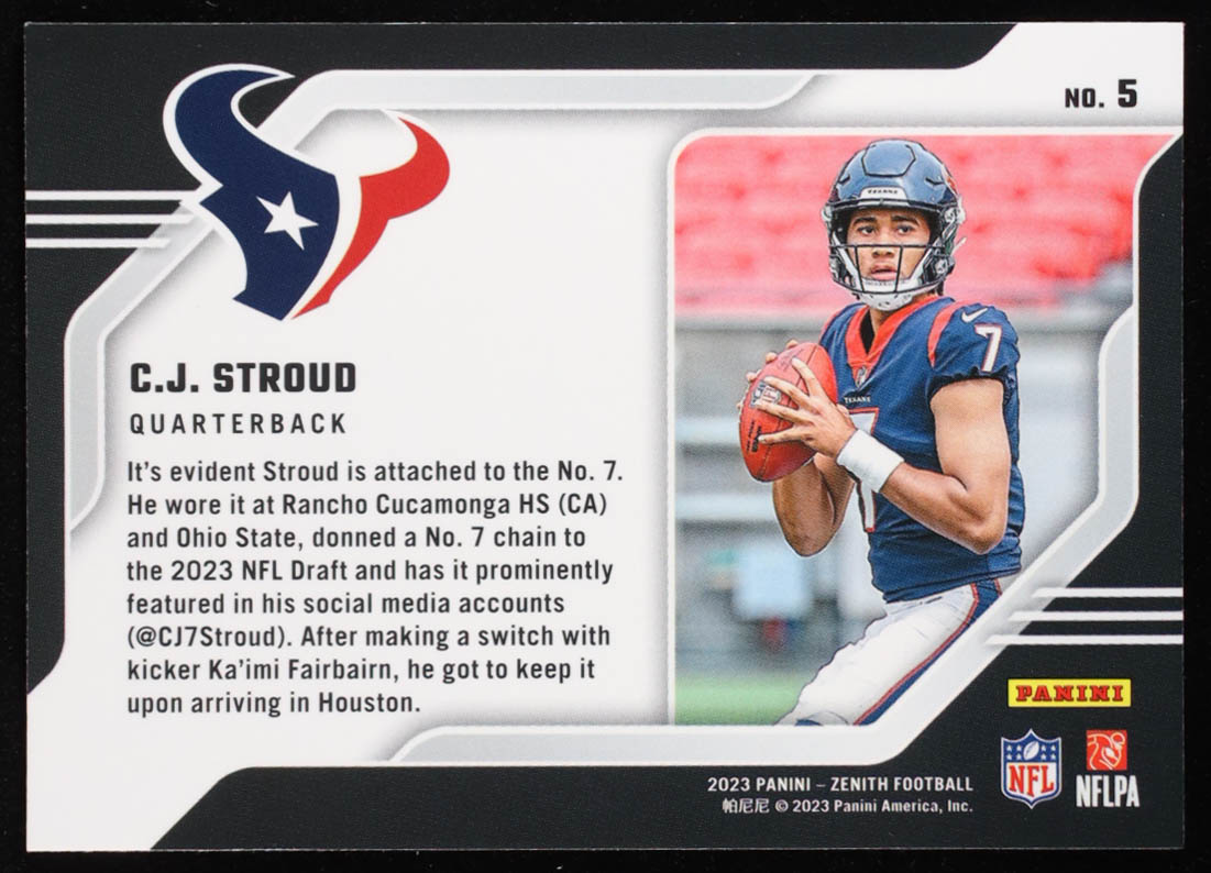CJ Stroud 2023 Zenith Behind the Numbers Red #5 RC at PristineAuction.com CJ Stroud 2023 Zenith Behind the Numbers Red #5 RC at PristineAuction.com