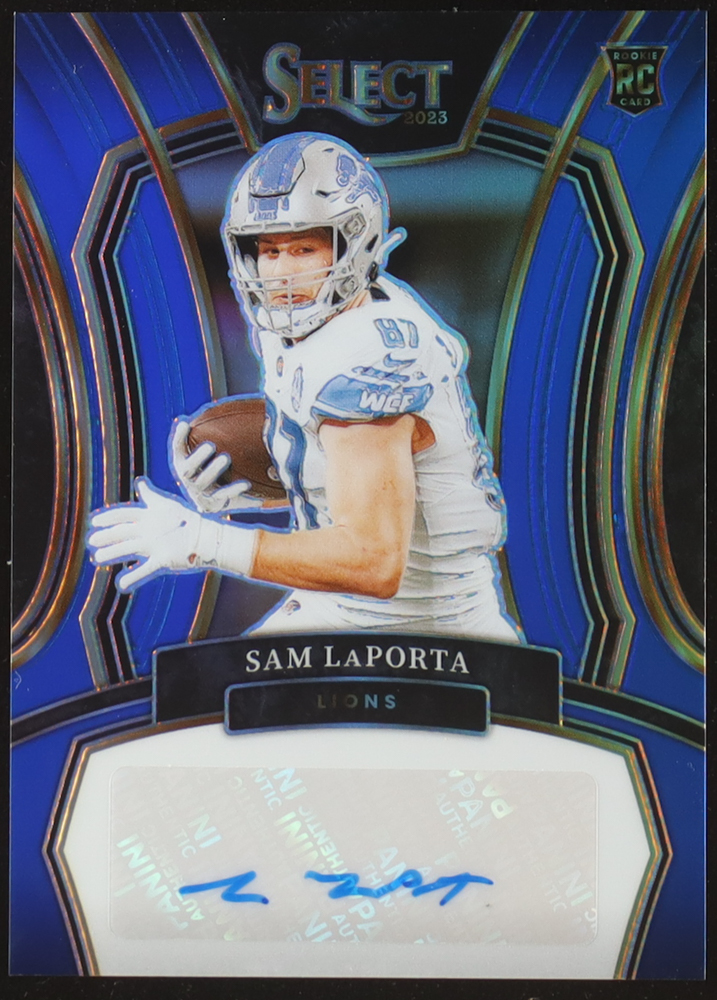 Sam LaPorta 2023 Select Rookie Signatures Prizm Blue #17 #16/99 RC at PristineAuction.com Sam LaPorta 2023 Select Rookie Signatures Prizm Blue #17 #16/99 RC at PristineAuction.com