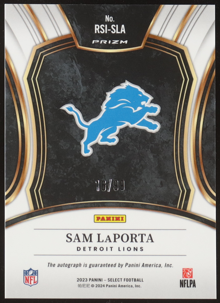 Sam LaPorta 2023 Select Rookie Signatures Prizm Blue #17 #16/99 RC at PristineAuction.com Sam LaPorta 2023 Select Rookie Signatures Prizm Blue #17 #16/99 RC at PristineAuction.com