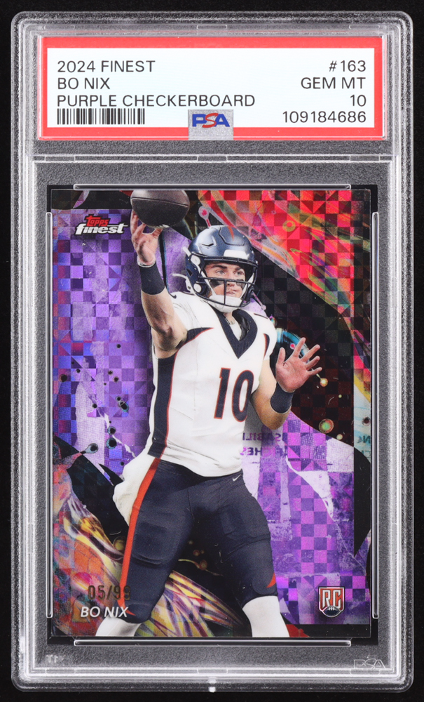 Bo Nix 2024 Finest Purple Checkerboard Refractors #163 RC #5/99 (PSA 10) at PristineAuction.com Bo Nix 2024 Finest Purple Checkerboard Refractors #163 RC #5/99 (PSA 10) at PristineAuction.com